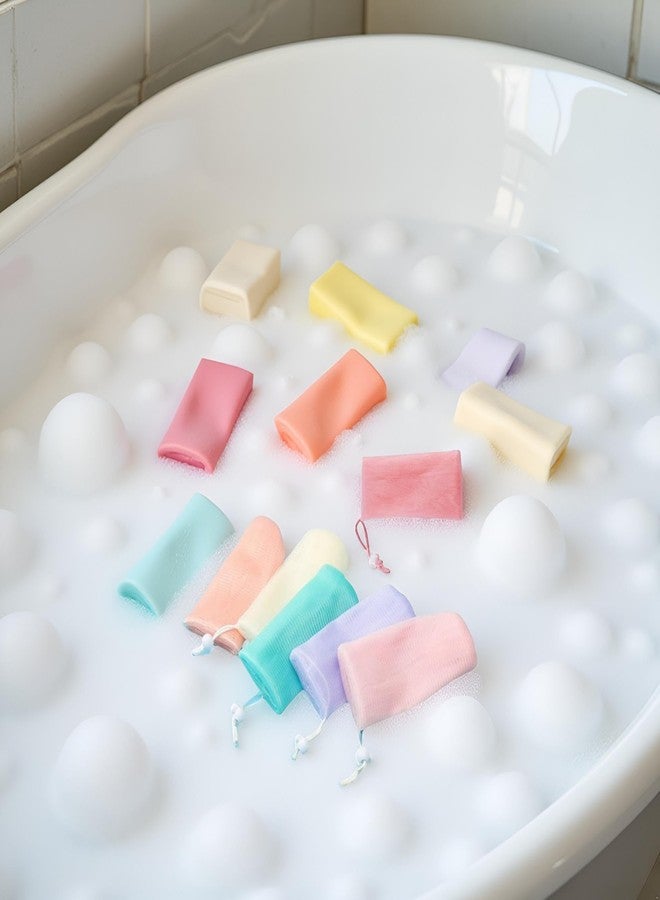 Mozff 5Pcs Exfoliating Mesh Soap Pouch Bubble Foam Net Bag for Shower Saver Pouch Drawstring Foaming Net Soap Bag for Body Facial Cleaning Tool, 5 Colors Used Repeatedly, Cleansers, Facial Cleansing Bars - Image 3